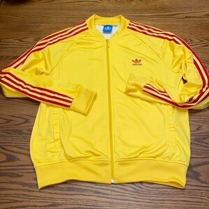 Adidas Yellow Gold and Red Zip Front Track Jacket Men's XL